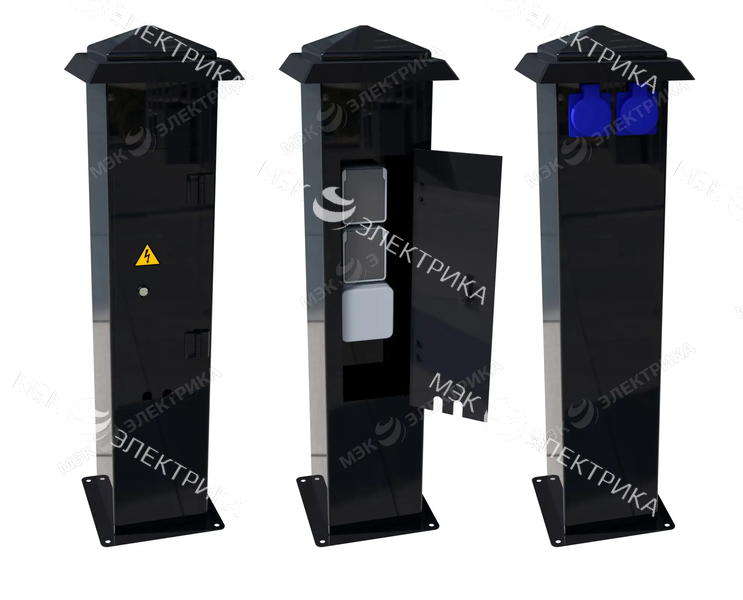 Стойка уличная с розетками из нержавеющей стали с дверцей и 4 розетками IP54 черный